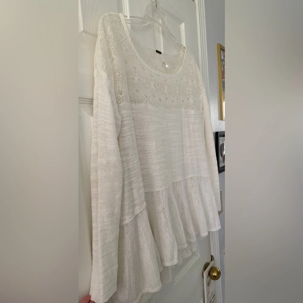 Free People Cream Textured Knit Top